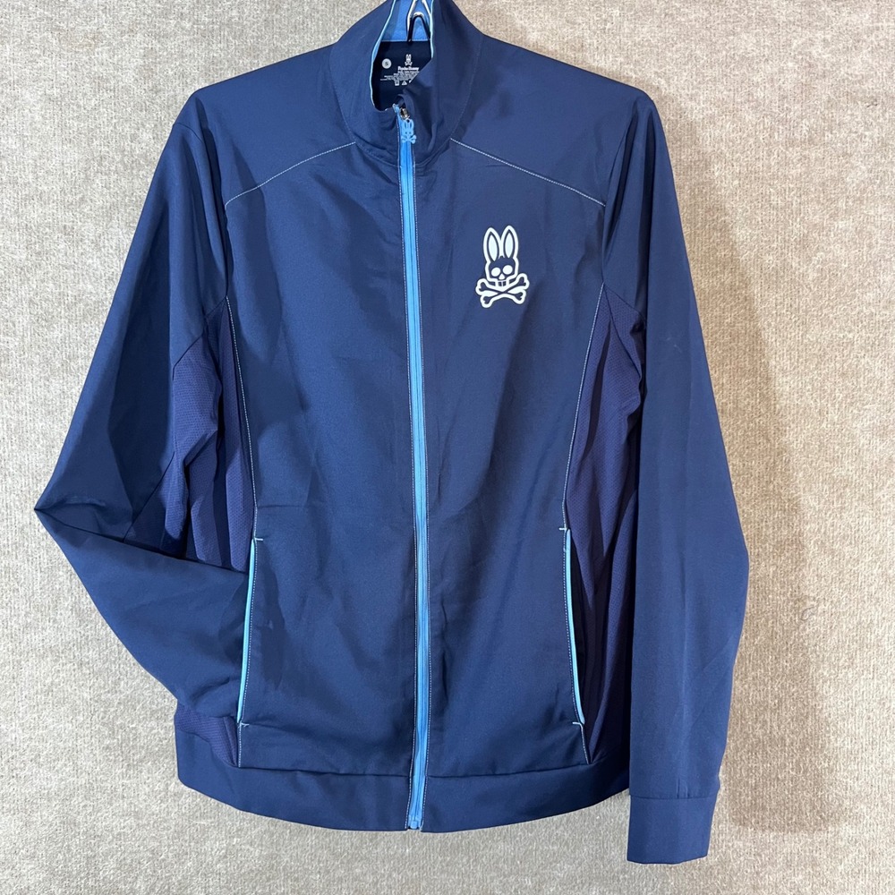 Psycho Bunny Track Jacket Mens Small Navy Blue Full Zip Lightweight Golf Sport